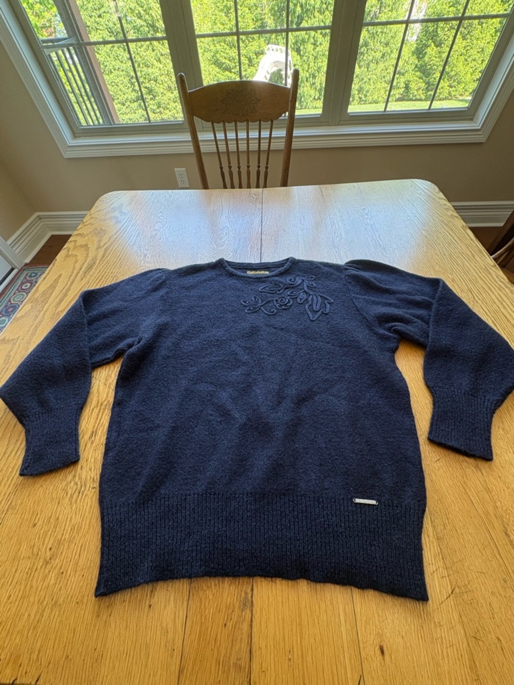 Geiger Vintage Puff Sleeve Sweater 40 10 M Navy Wool Mohair Austria